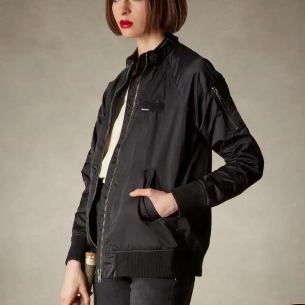 Members Only Womens Black Iconic Satin Racer Bomber Jacket ML170018 X